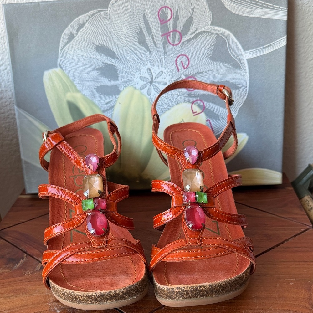 Apepazza Orange Jeweled Wedge Sandals
